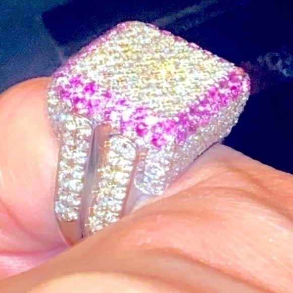 Magnificent 18kt white-Gold -Italian Gold With Diamonds and Pink Sapphire NEW - Picture 14 of 14